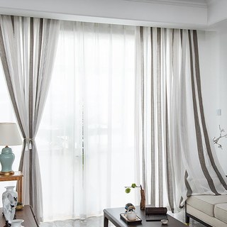 Danse lunaire Gris foncé blanc rayé Semi Sheer Voile Rideaux 2