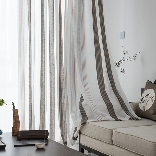Danse lunaire Gris foncé blanc rayé Semi Sheer Voile Rideaux 1