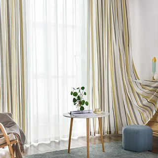 Danse jaune gris rayé Semi Sheer Voile Rideaux 4