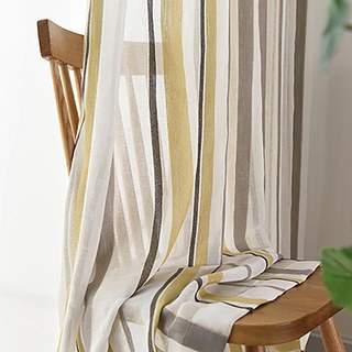 Danse jaune gris rayé Semi Sheer Voile Rideaux