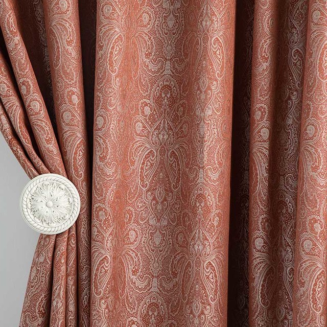Nouveau Classics Luxury Damask Jacquard Terracotta Burnt Orange Rust Rideau rouge 1
