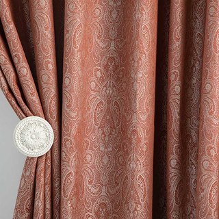 Nouveau Classics Luxury Damask Jacquard Terracotta Burnt Orange Rust Rideau rouge 1