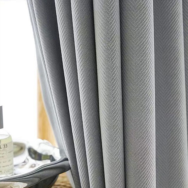 Sunnyvale Herringbone Cendre Gris Velours texturés Rideaux Noirs 1