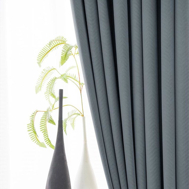 Sunnyvale Herringbone Haze Bleu Velours texturé Rideau noir 1