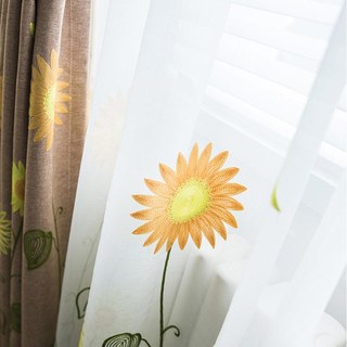 Jaune Tournesol et Papillon Brodé Rideau Voile Transparent 6
