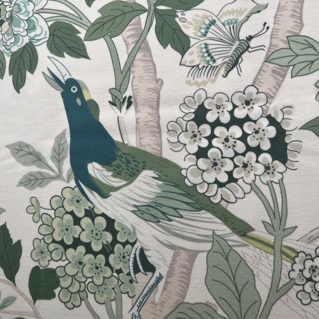 Oiseaux & Blossoms Rideau de velours floral vert de Chineserie 1
