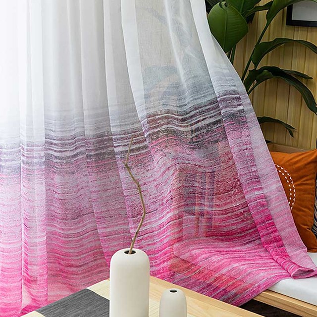 Brush Strokes Pink Sheer Voile Rideaux 1