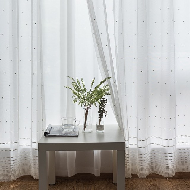 Brodé blanc pointillé Dot Voile Rideau 1