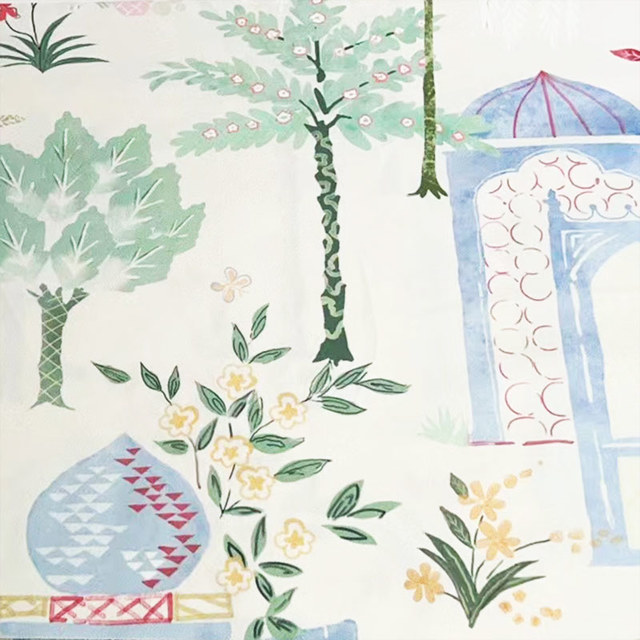 Jardin Persique Bleu Dome Floral Velvet Rideau 1