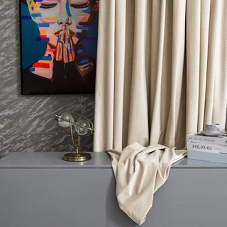Rideaux occultants en velours beige crème texturé façon panier scandinave 2
