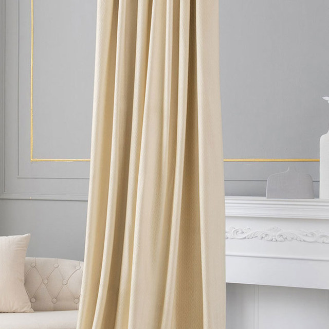 Rideaux occultants en velours beige crème texturé façon panier scandinave 1