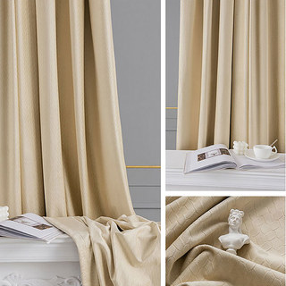 Rideaux occultants en velours beige crème texturé façon panier scandinave 4