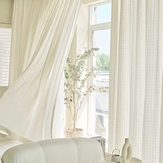 Coton tricoté tissé mélange de panierweave motif blanc lourd voile rideau 1
