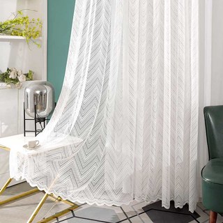 Chevron Blanc d'Ivoire Rideau de filet de dentelle scintillant avec bord incliné 4
