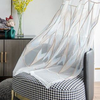 Géométrie Brodé bleu brillant or blanc voile rideau