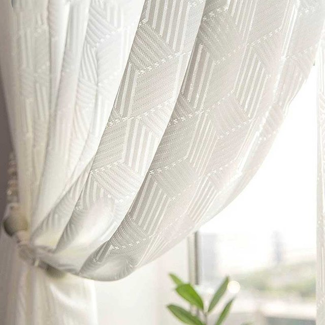 Forme vers le haut Rideau de filet de dentelle blanc d'ivoire 1