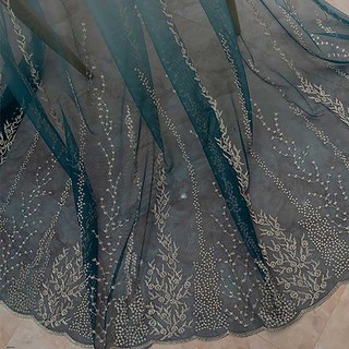 Bleu Pacifique Ombre Brodé Floral Voile Rideau 3