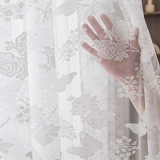 Rose et Papillon Ivoire Blanc Jacquard Floral Dentelle Rideau en Tulle 6