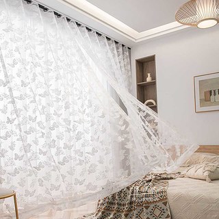 Rose et Papillon Ivoire Blanc Jacquard Floral Dentelle Rideau en Tulle 4
