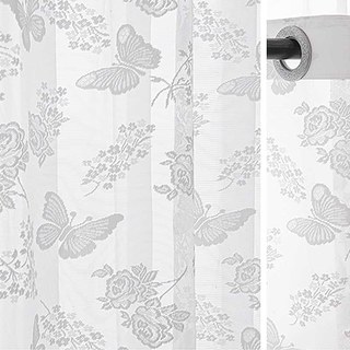 Rose et Papillon Ivoire Blanc Jacquard Floral Dentelle Rideau en Tulle 7