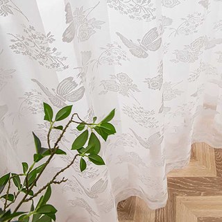 Rose et Papillon Ivoire Blanc Jacquard Floral Dentelle Rideau en Tulle 3