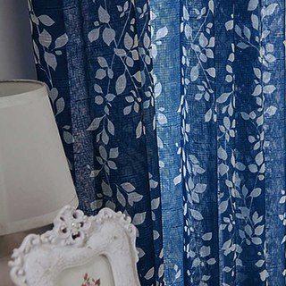 Pascal Navy Bleu Imprimé de la vigne Rideau Semi Sheer Voile 3