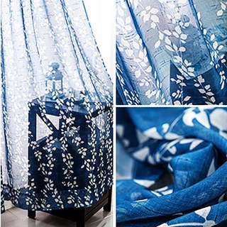 Pascal Navy Bleu Imprimé de la vigne Rideau Semi Sheer Voile 5
