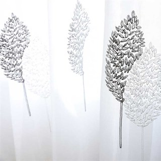 Feuilles de Banyan brodées gris et blanc Rideau voilé 1