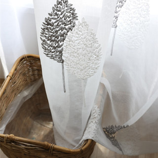 Feuilles de Banyan brodées gris et blanc Rideau voilé 3