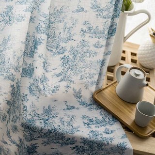 Paysage français rétro Rideau de toile bleu et blanc de porcelaine 3