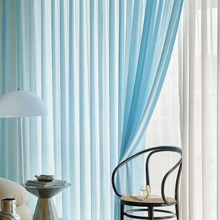Rayons de soleil Bold bleu rayé Mousseline Rideaux 2