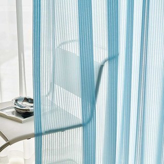 Rayons de soleil Bold bleu rayé Mousseline Rideaux 4