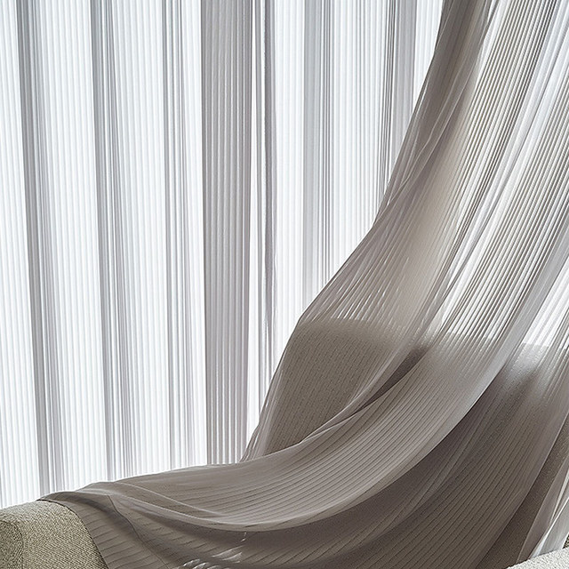 Rayons du soleil Bold Chiffon gris rayé Rideau voilé 1
