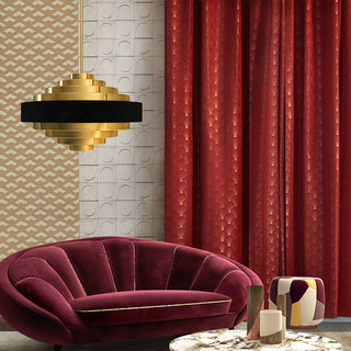 L'art de luxe des années 20 Roaring Deco Rideau rouge et doré à motif Shell
