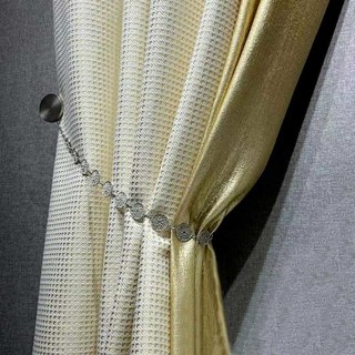 Luxury Jacquard Houndstooth Ivory White and Gold Glitter Rideau géométrique 2