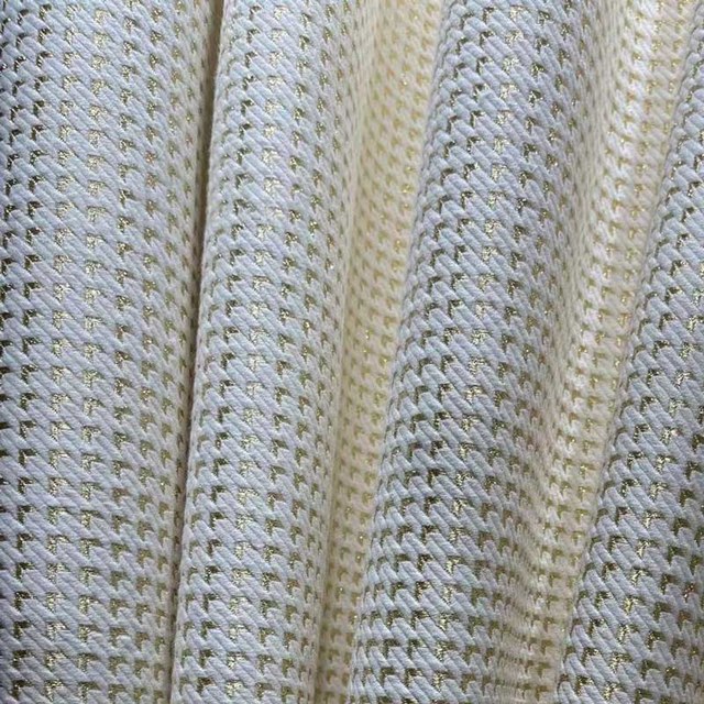 Luxury Jacquard Houndstooth Ivory White and Gold Glitter Rideau géométrique 1