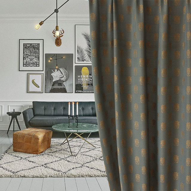 Saveur Luxe Jacquard Silk Double côté gris et doré rideau de damas 1