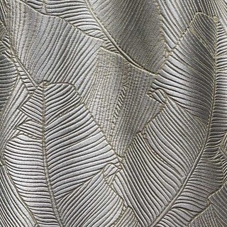 Banana Leaves Luxury 3D Jacquard Rideau gris argent avec détails or 5