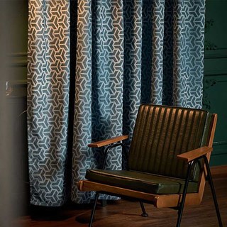 Bishamon Kikko motif géométrique Art déco Haze bleu rideau 3