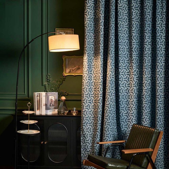 Bishamon Kikko motif géométrique Art déco Haze bleu rideau 1
