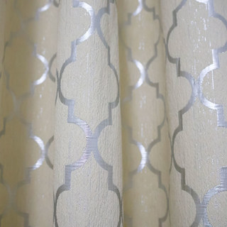 Rideau Géométrique Arabeque Marocain Trellis Beige et Métallique Argent 2