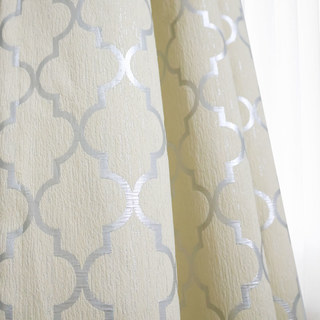 Rideau Géométrique Arabeque Marocain Trellis Beige et Métallique Argent