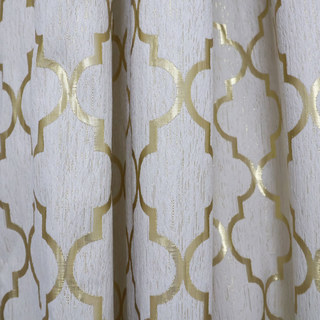 Crème Marocaine Trellis et Rideau Géométrique Arabe d'Or Métallique 2