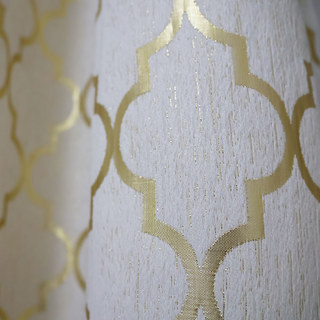 Crème Marocaine Trellis et Rideau Géométrique Arabe d'Or Métallique 3