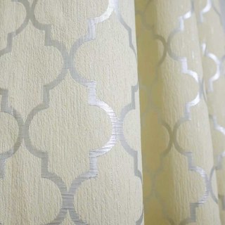 Rideau géométrique marocain de luxe Jacquard Beige et métallisé Argent