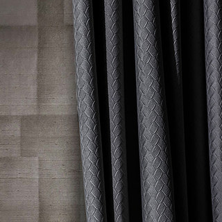 Scandinave Basketweave Texturé Charcoal Gris foncé Velours Blackout Rideaux 2