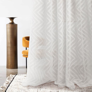 Echo Vertical Wave Patterned Ivoire Blanc Voile Rideau 2