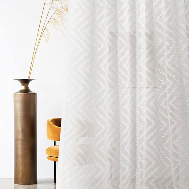 Echo Vertical Wave Patterned Ivoire Blanc Voile Rideau 1