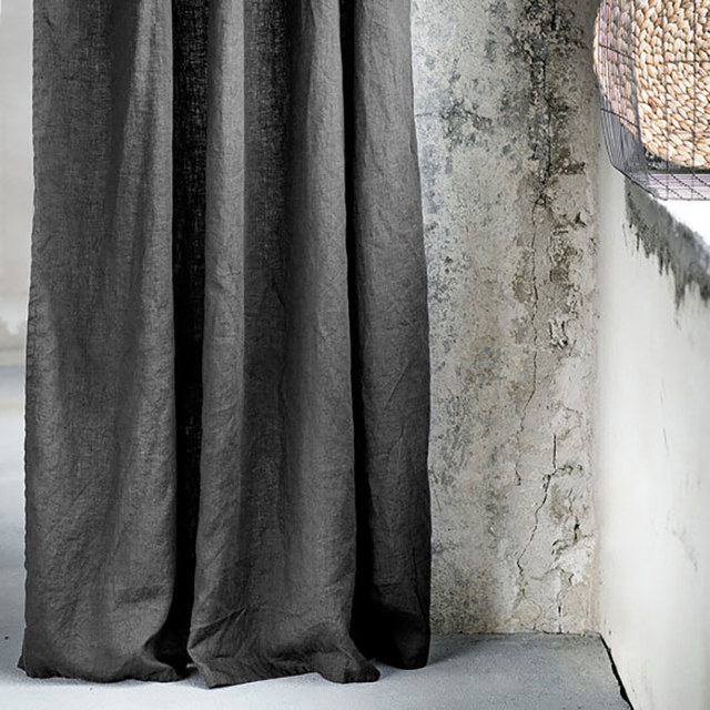 Shabby Chic Charcoal Gris 100% Lin Rideau 1