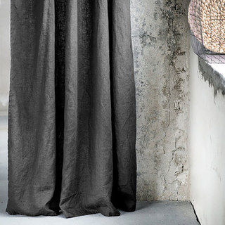 Shabby Chic Charcoal Gris 100% Lin Rideau